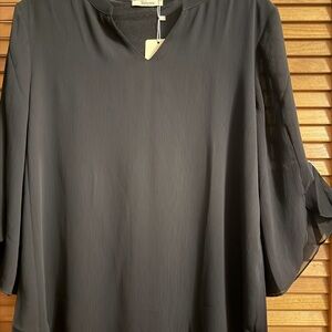 Chic Dark Gray Blouse with Flowing Sleeves